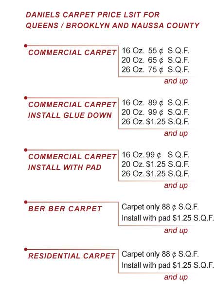  Daniel Carpet's Price List